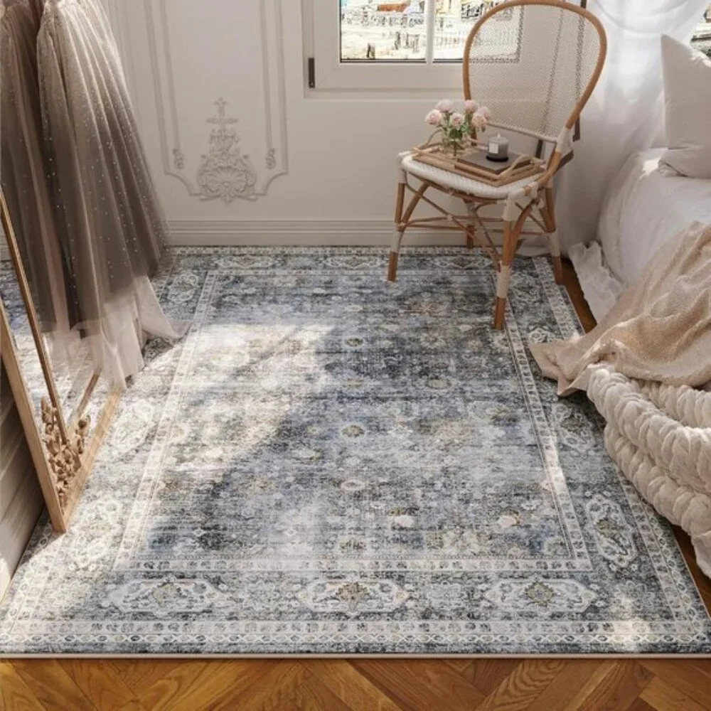 New 3x5 Grey & Brown Washable Bedroom Rug, Non-Slip Low Pile Carpet for Home